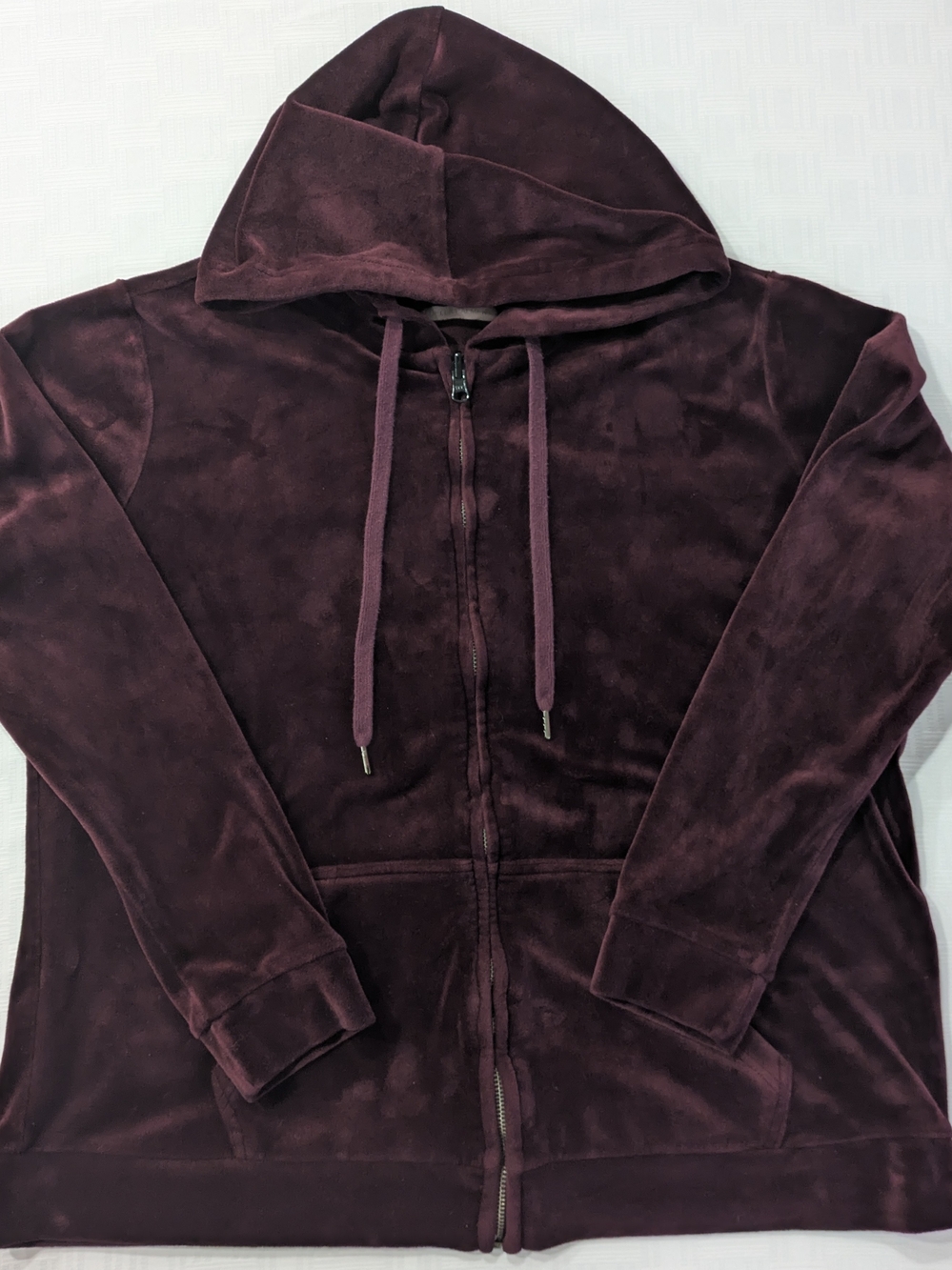 Dolcevida Womens XL Deep Plum Velour Zip Up Hoodie Jacket Full Zip Sweatshirt